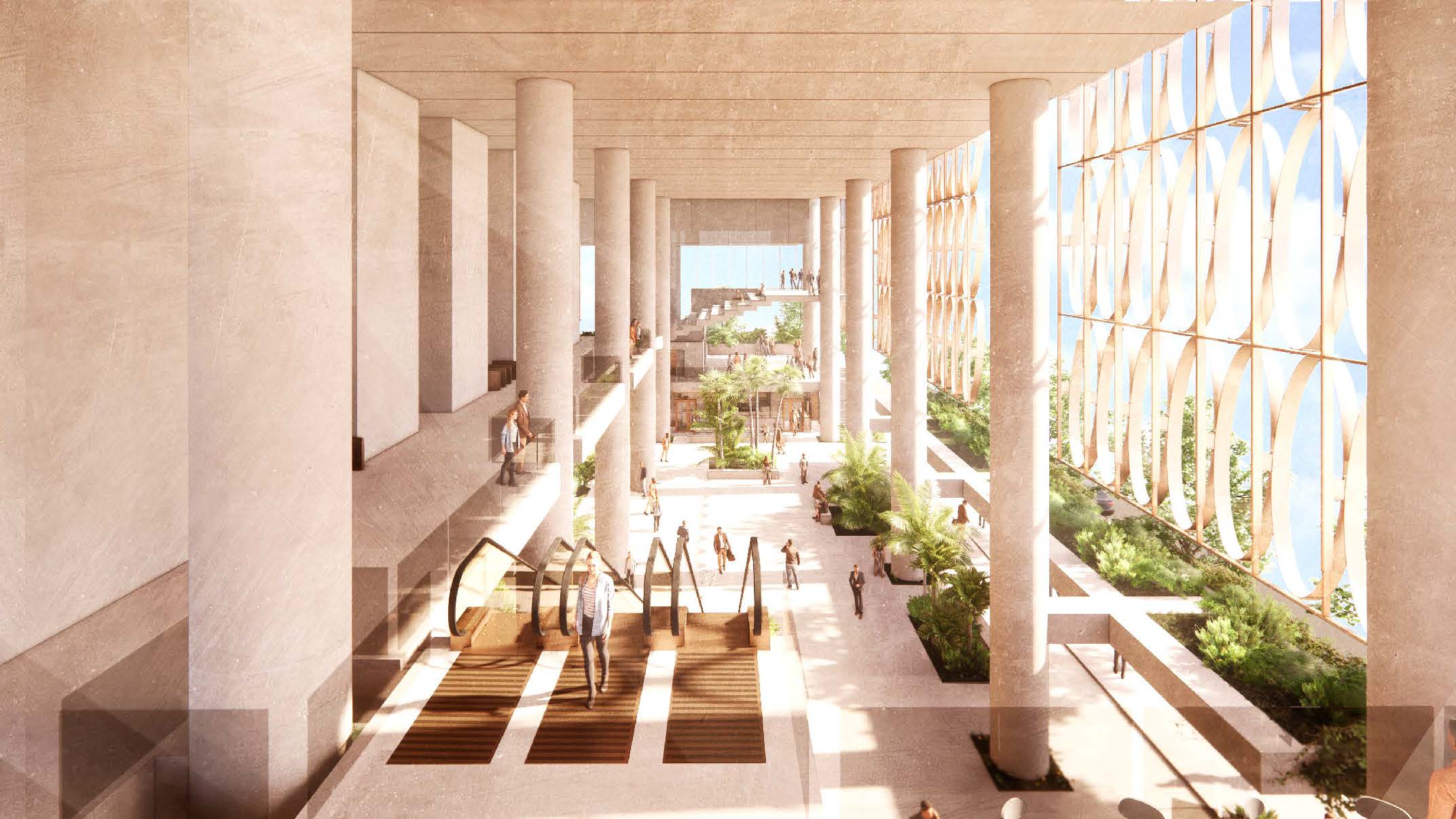 220720 - Project of the Week - 205 North Quay, Brisbane (RENDER - plaza level & auditorium)