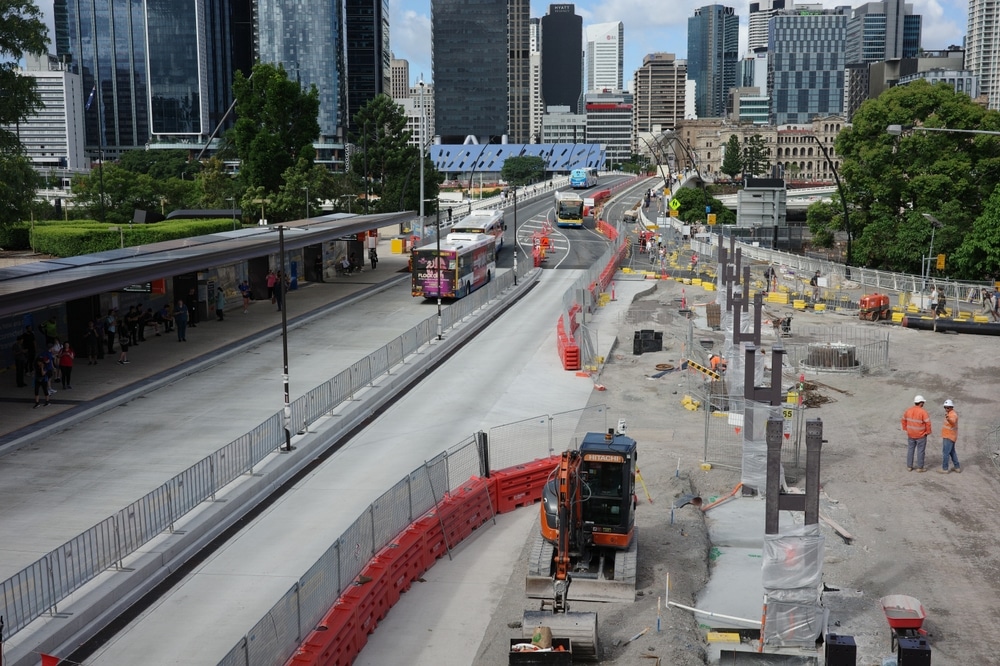 Brisbane Queensland Australia - September 5 2024: Ongoing construction of the South East Busway at Cultural Centre Bus Station