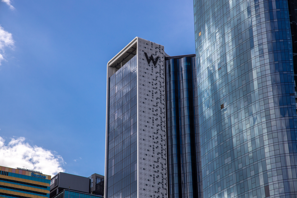 The facade of the W hotel in Brisbane Australia